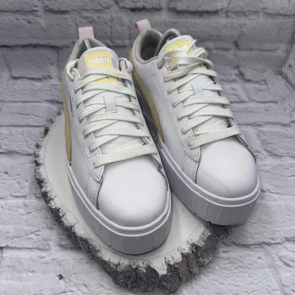 Puma Women's Size 11 Mayze Platform White Yellow Pink Sneakers Casual Shoes - Picture 3 of 12